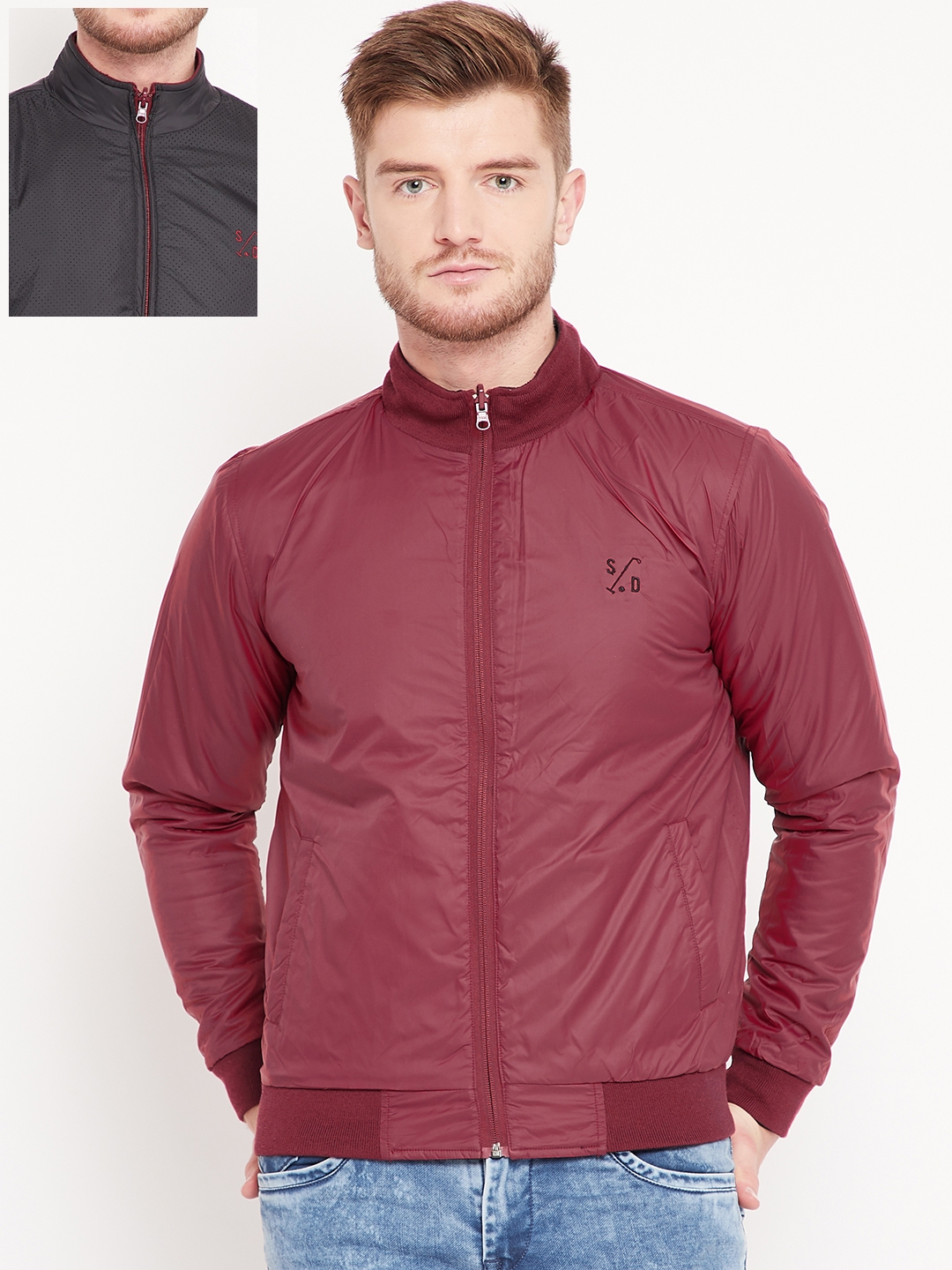 Buy Duke Stardust Men Black Maroon Solid Reversible Bomber