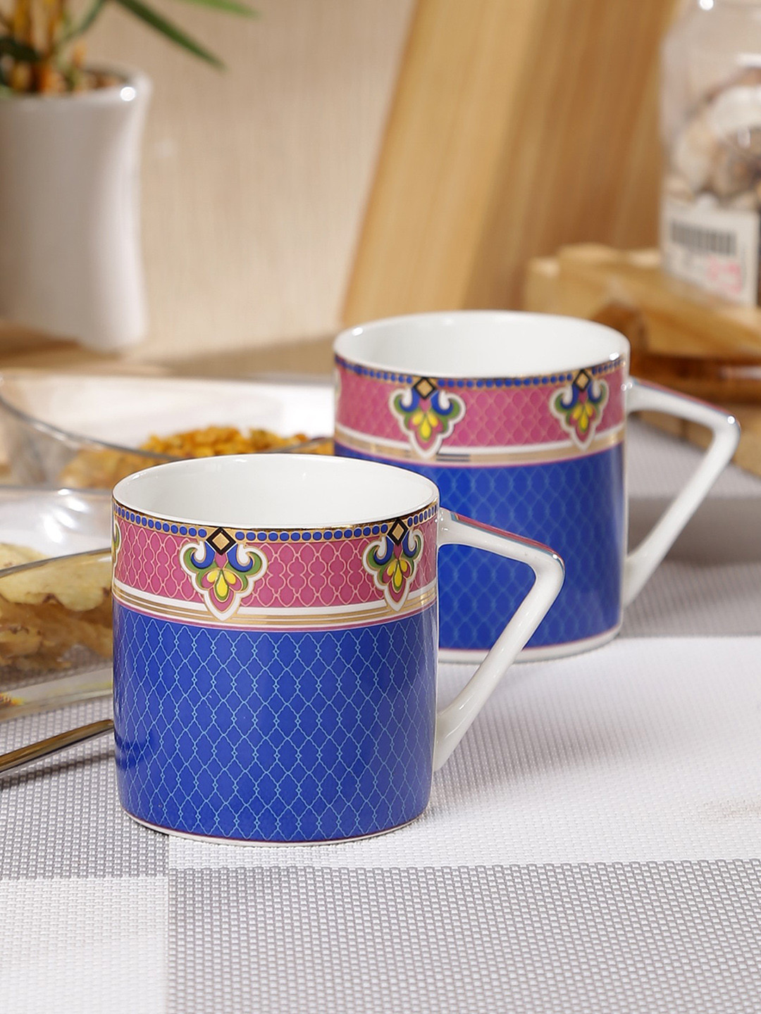 CLAY CRAFT Sister Is A Best Friend Quote Blue Ethnic Motifs Bone China Microwave Safe 6 Piece Cups-220ml