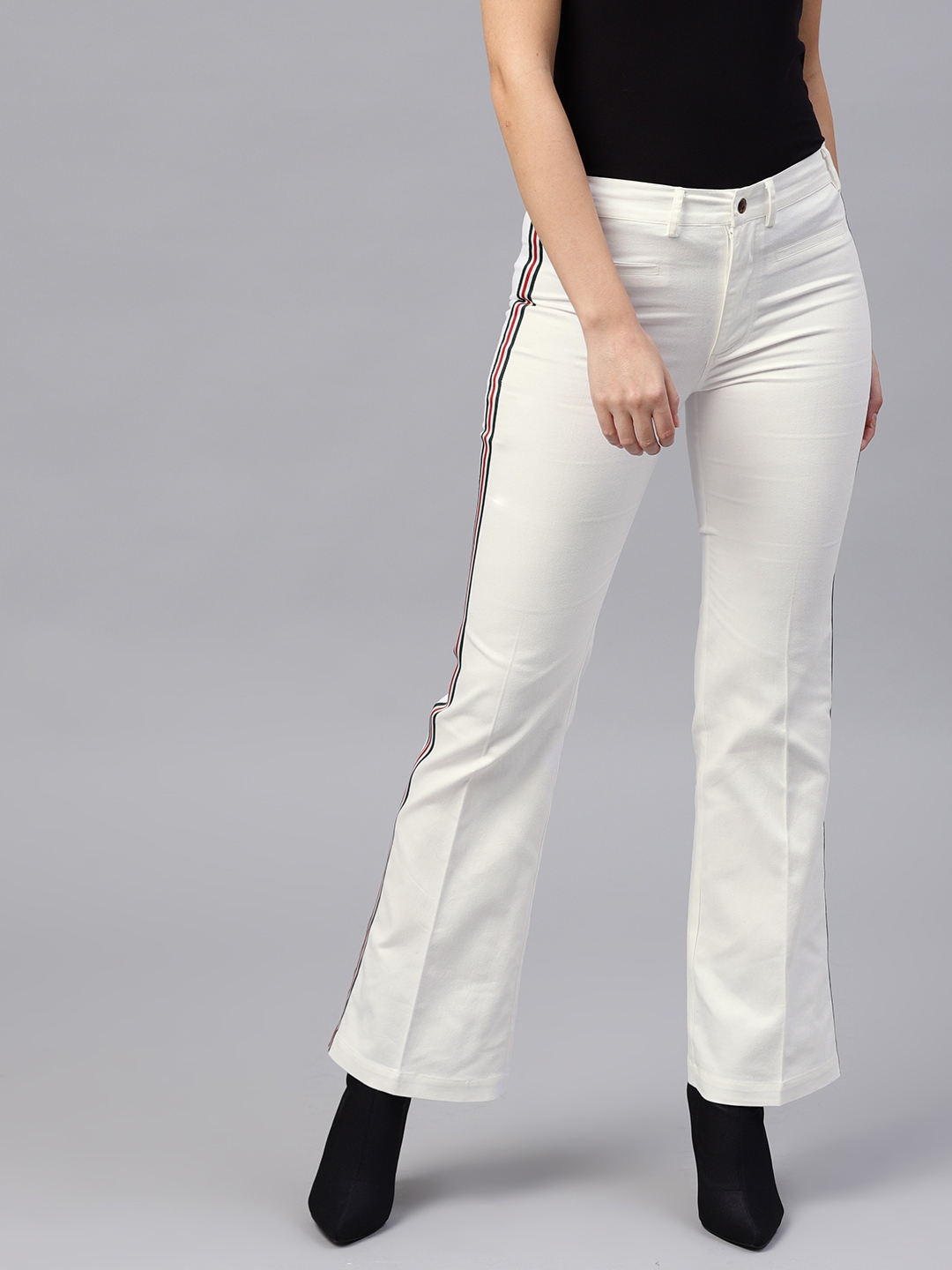 ladies white bootcut trousers