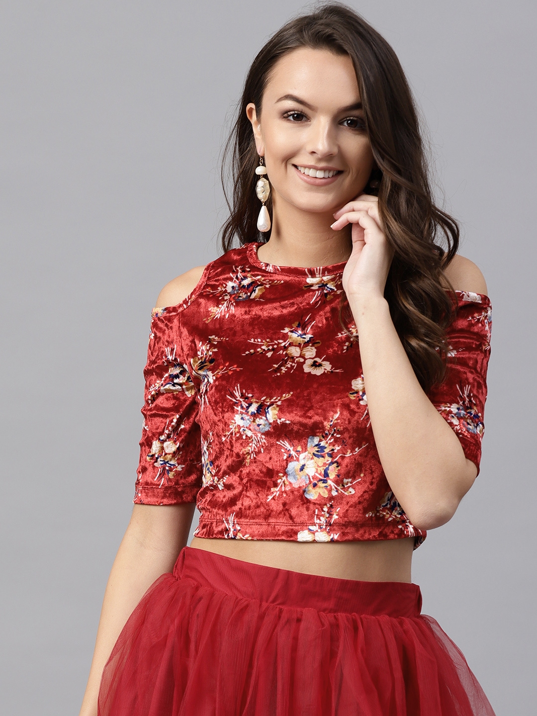 myntra long skirt with crop top