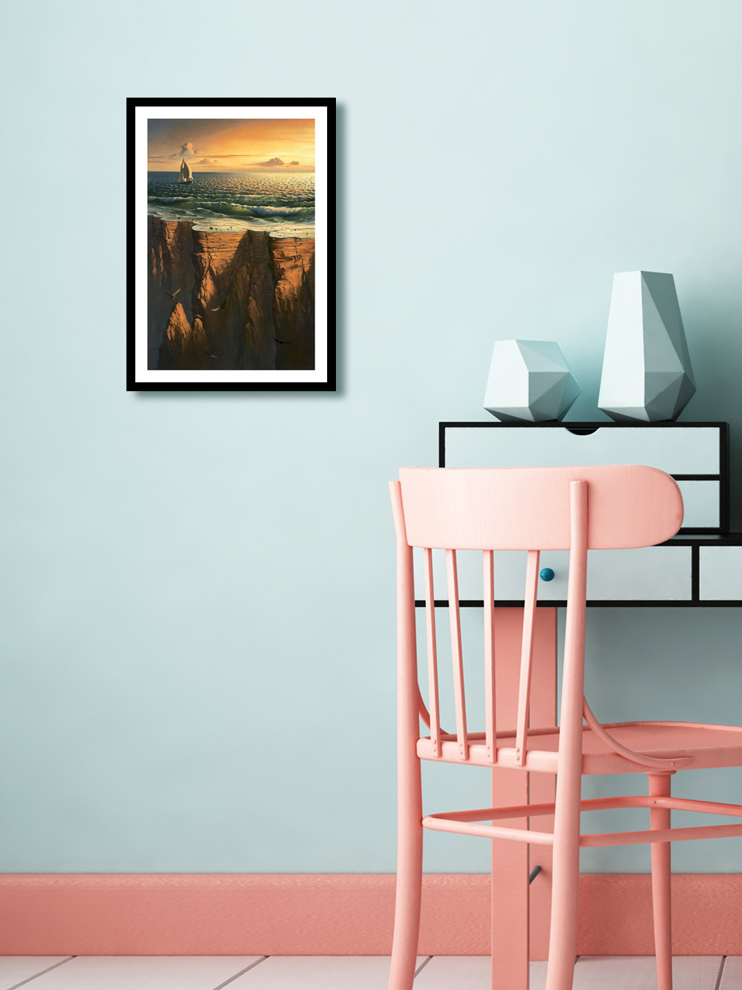 999Store Multicoloured Hand-Painted Boat Wall Painting