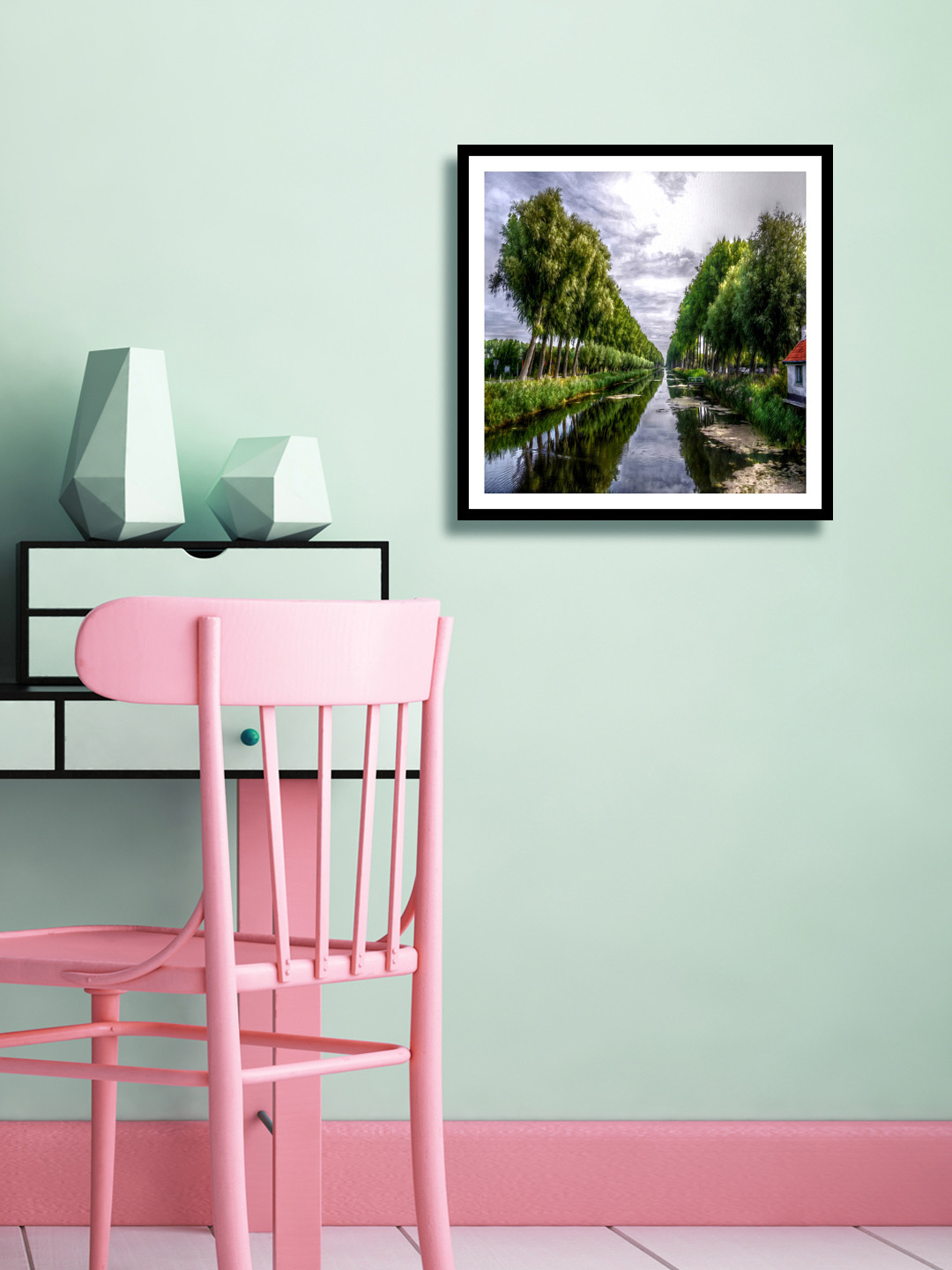 999Store Village Canal Canvas Wall Square Paintings Wall Art-13.8 x 13.8In