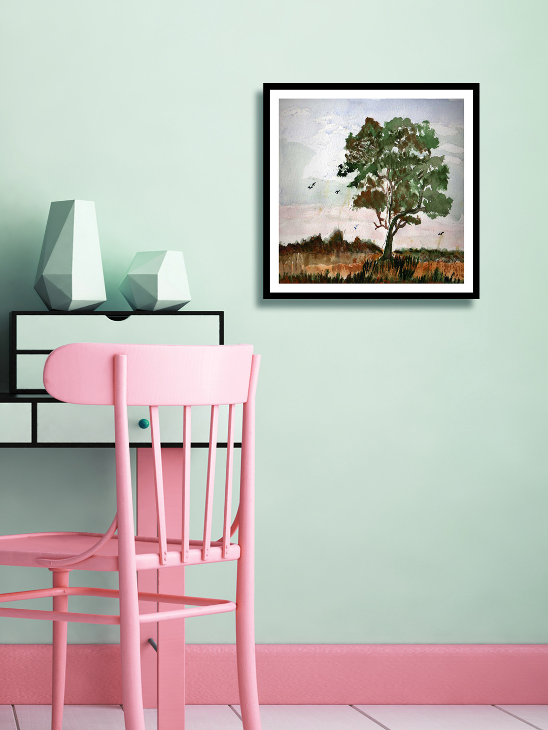 999Store Multicoloured Hand-Painted Botanical Wall Painting