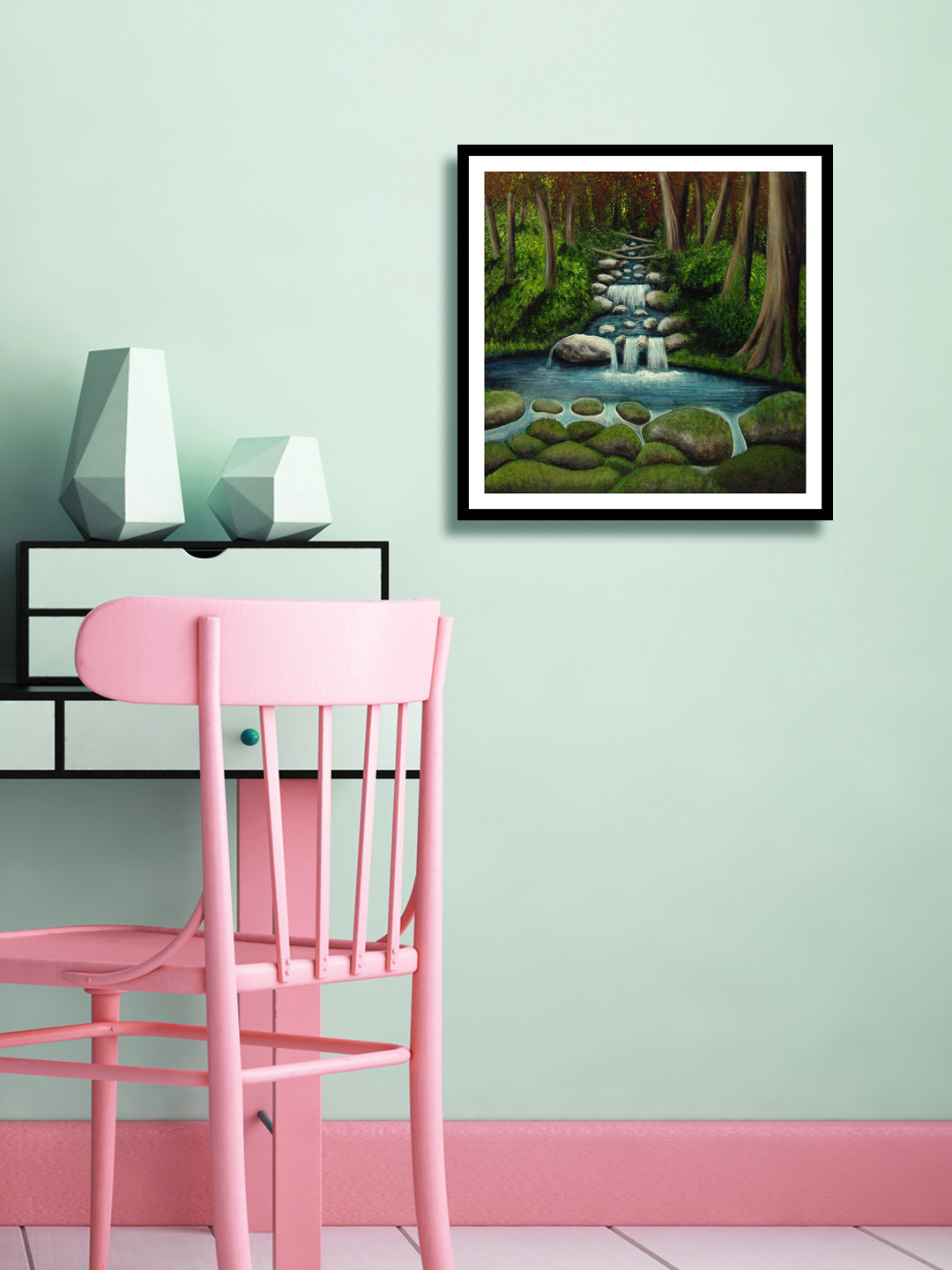 999Store Waterfall Canvas Wall Living Room Square Paintings Wall Art -13.78 x 13.78In