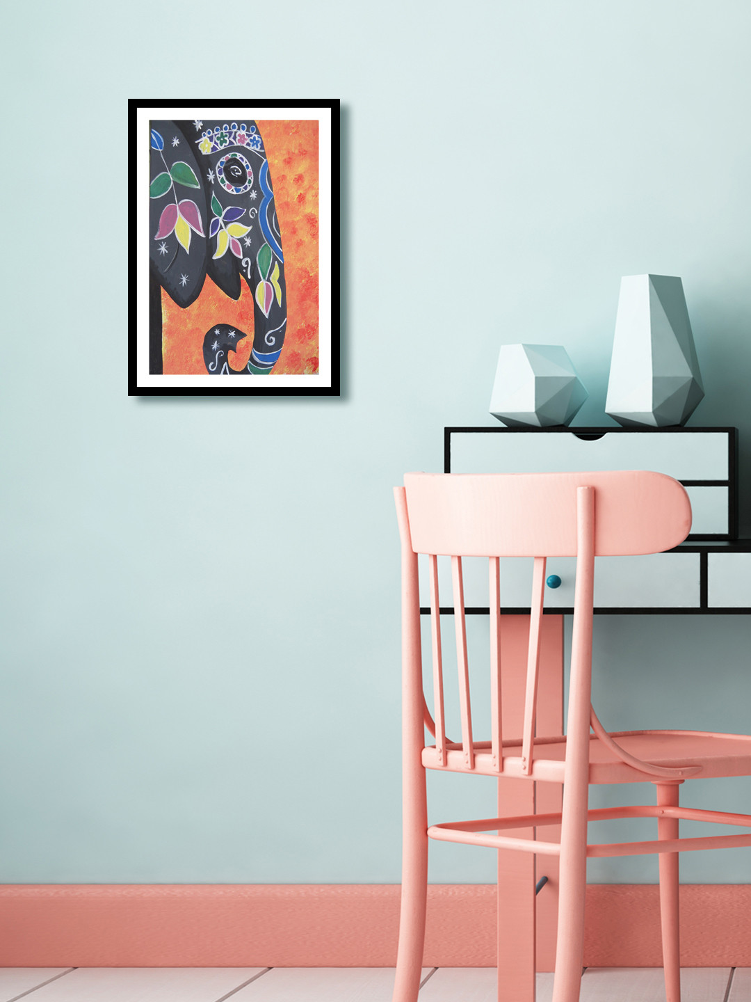 999Store Multicoloured Hand-Painted Elephant Wall Painting