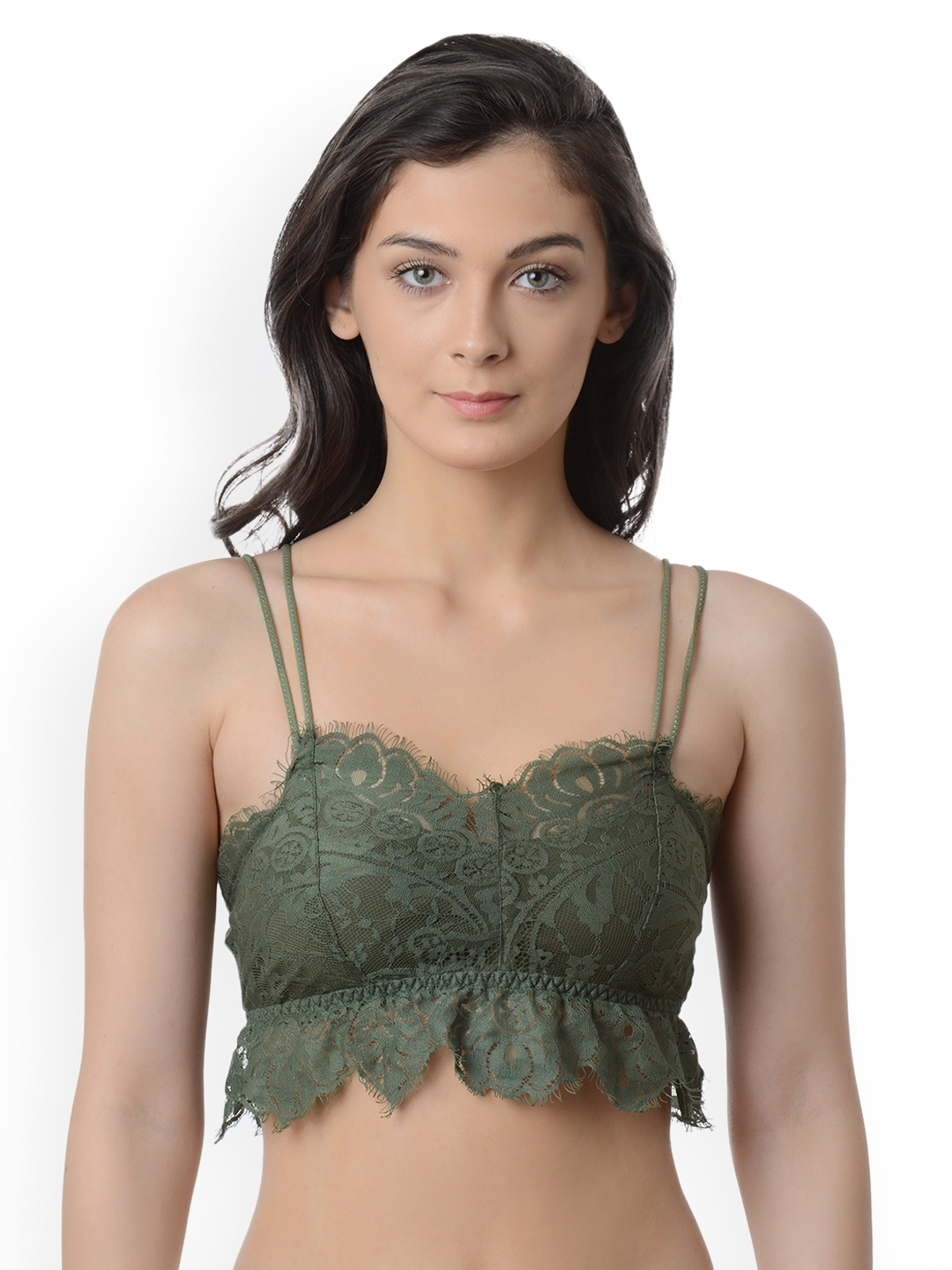 Buy Da Intimo Olive Green Lace Non Wired Non Padded Bralette