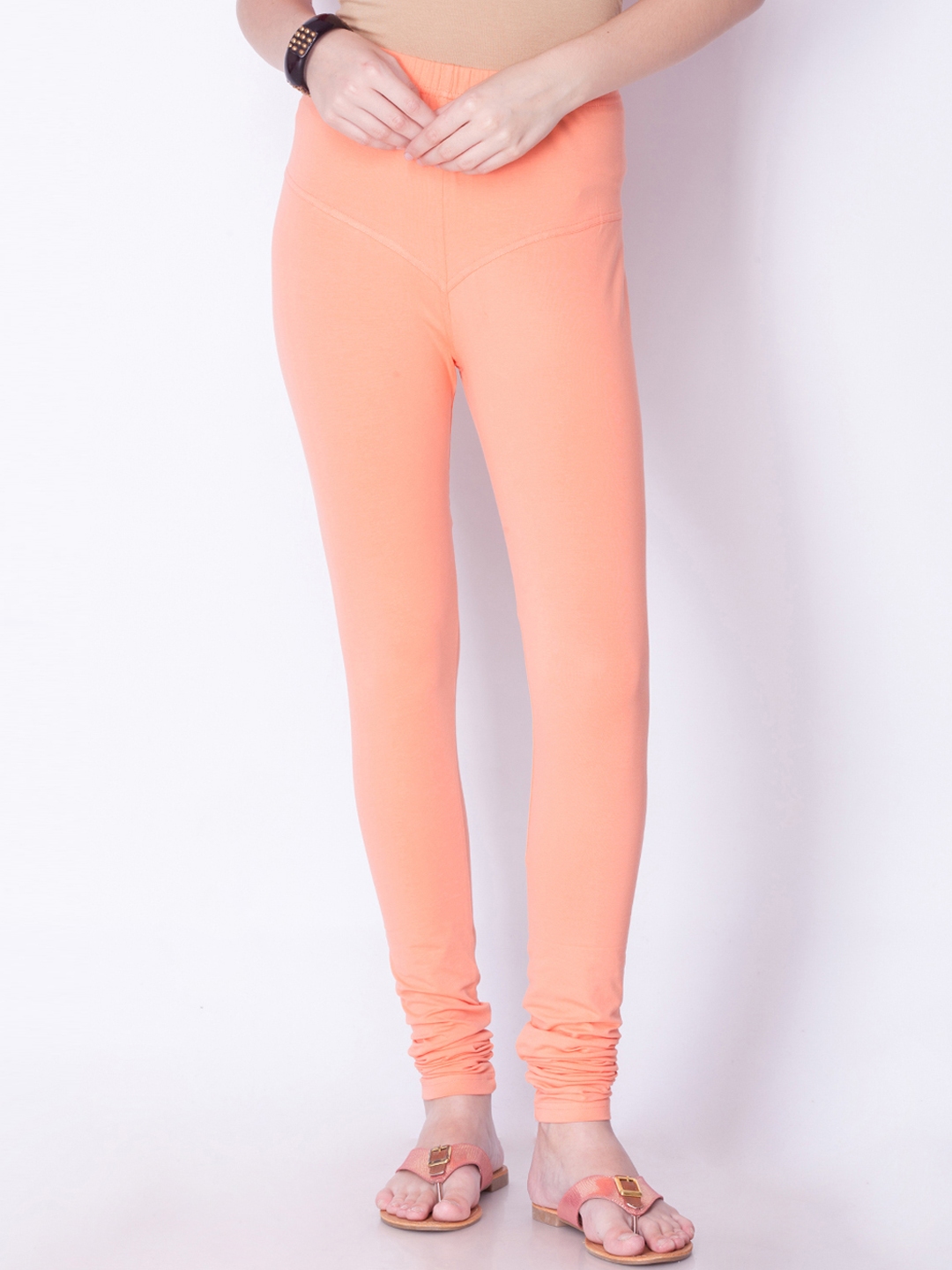 Buy Dollar Missy Women Peach Coloured Solid Churidar Leggings - Leggings  for Women 7416710