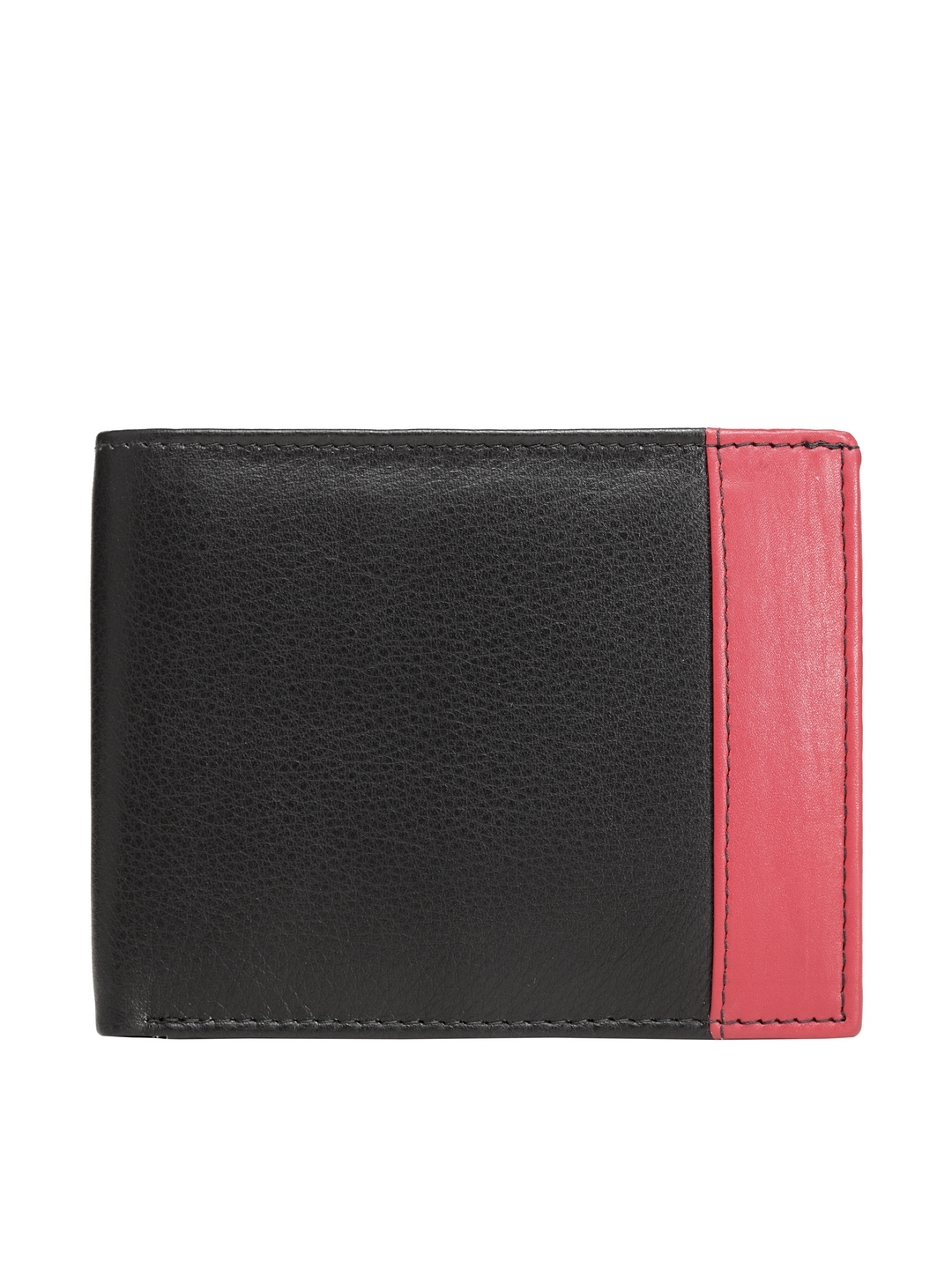 Teakwood Leathers Men Black Pink Colourblocked Leather Two Fold Wallet
