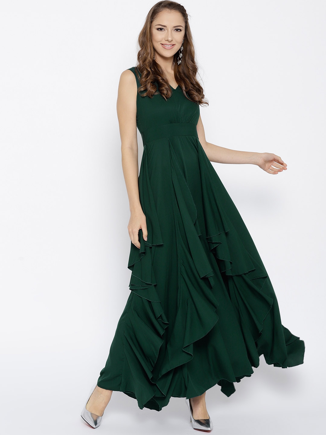 Buy Berrylush Green V Neck Maxi Dress ...