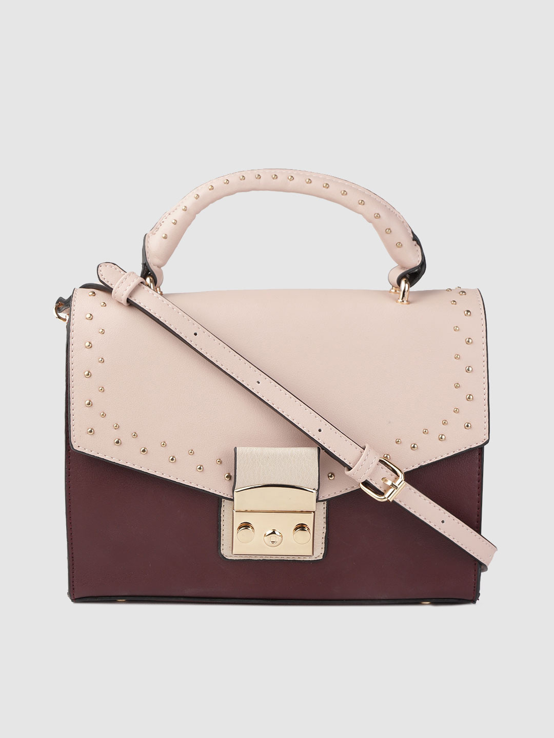 Accessorize Peach-Coloured & Maroon Colourblocked Satchel