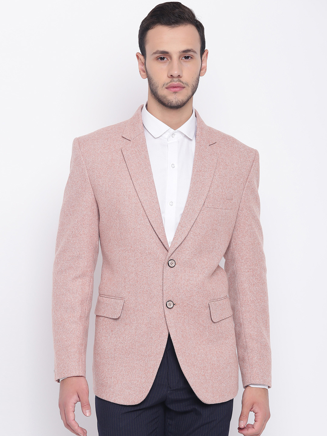 PLATINUM Studio Dusty Pink Solid Single-Breasted Casual Blazer