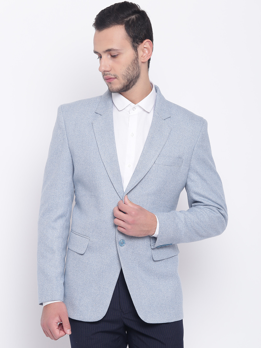 PLATINUM Studio Blue Solid Single-Breasted Regular Fit Casual Blazer
