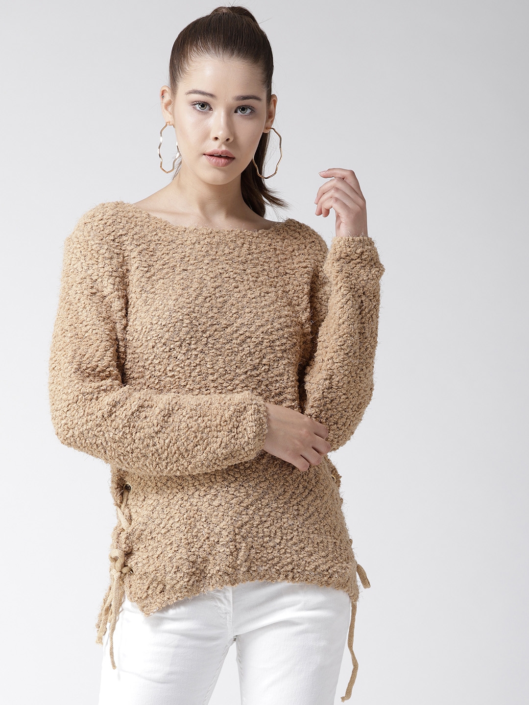 Buy Fort Collins Women Beige Fuzzy Sweater Sweaters for Women