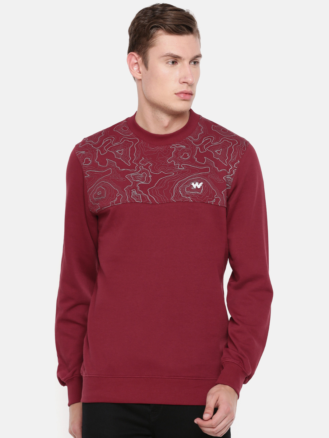 Wildcraft Maroon Printed Crew S. Shirt Arial Arial Print Crew Sweatshirt