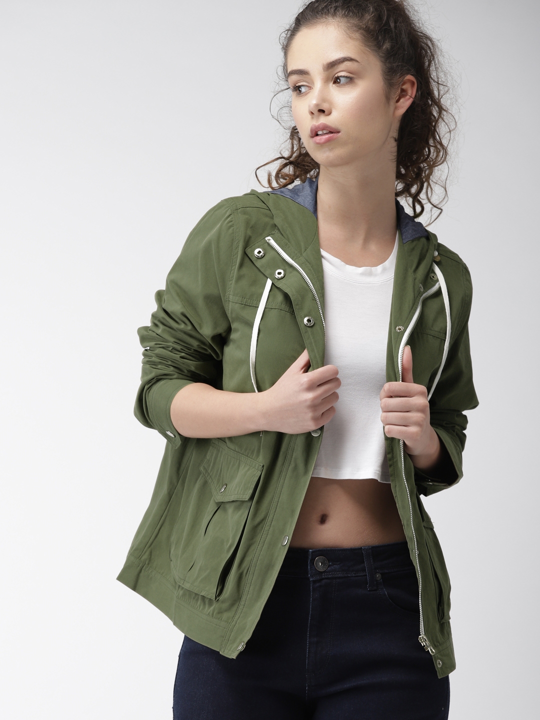 Buy FOREVER 21 Women Olive Green Solid Parka Jacket Jackets for Women 7428288 Myntra
