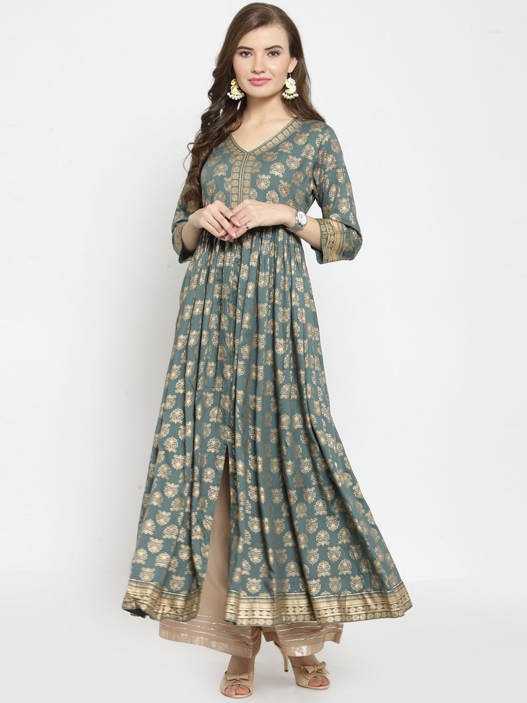Buy Varanga Women Grey Printed Kurti With Palazzos Kurta Sets