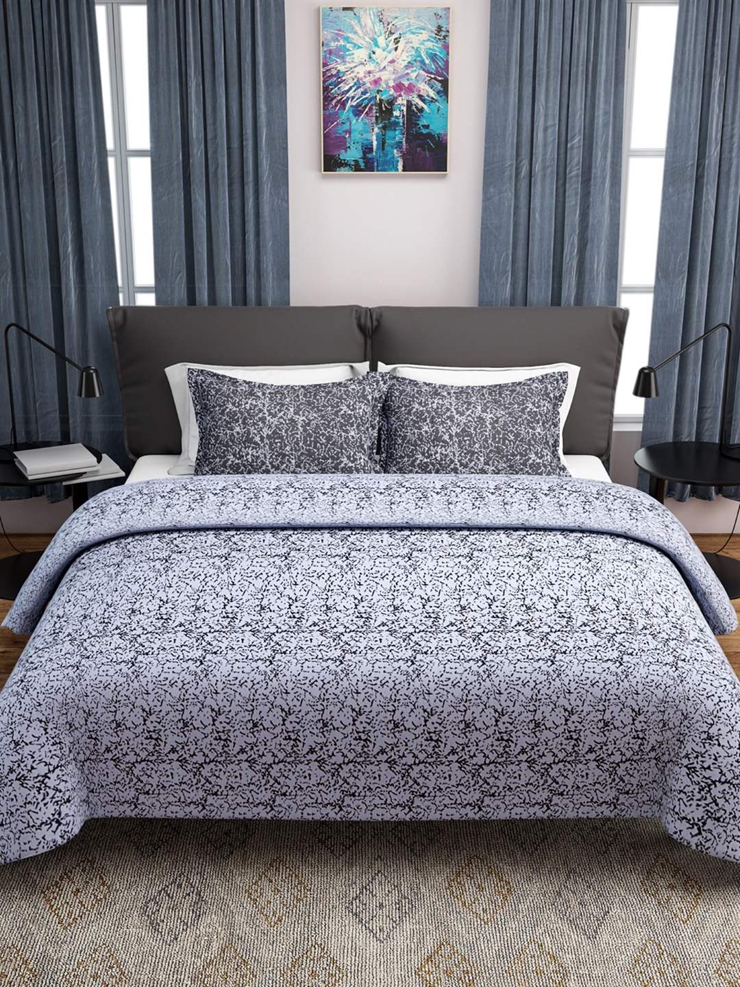 Buy Romee White Grey Woven Design Double Bed Cover With 2 Pillow