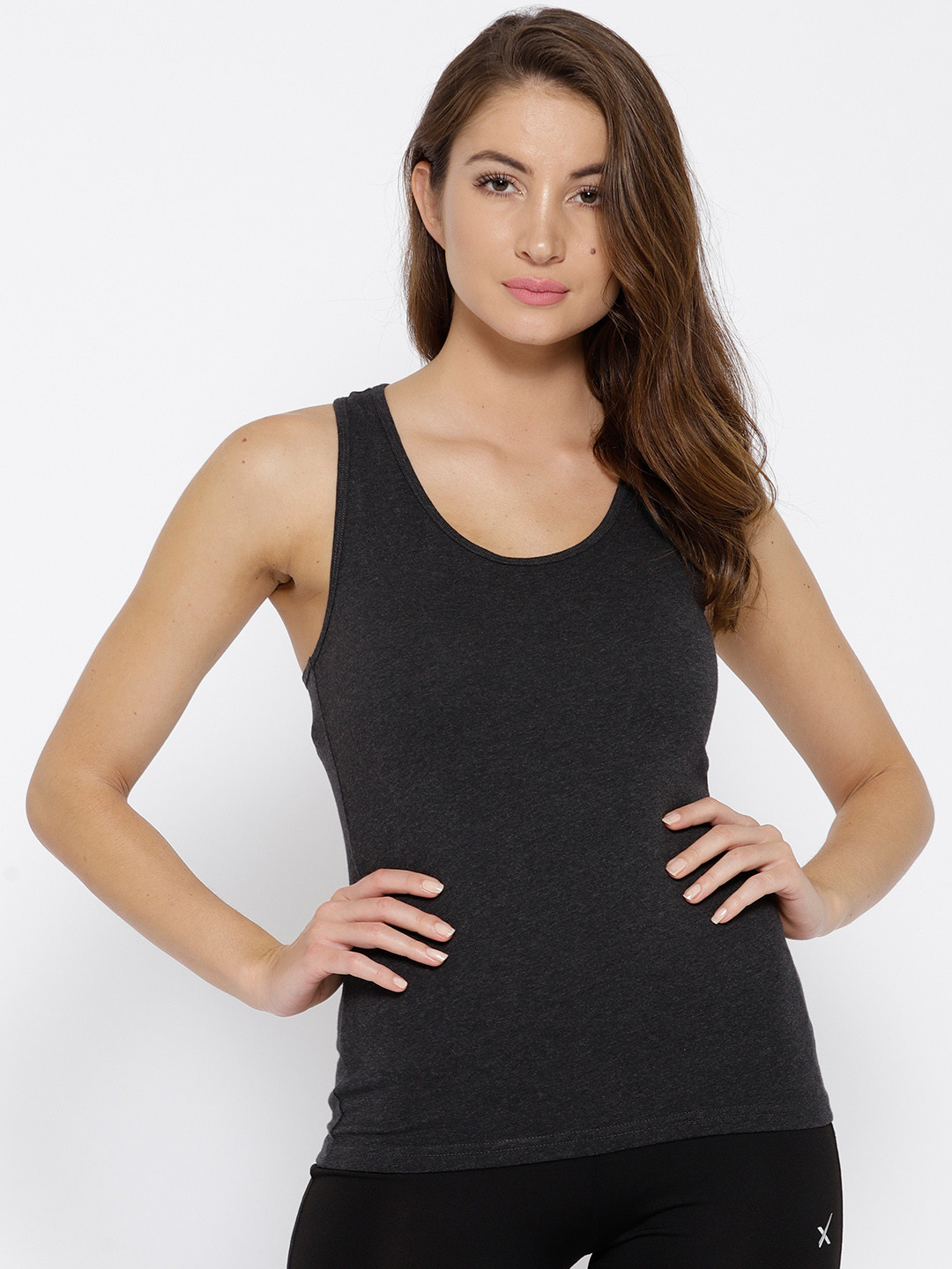 Clovia Women Charcoal Grey Solid Round Neck Camisole CM0008P05XL