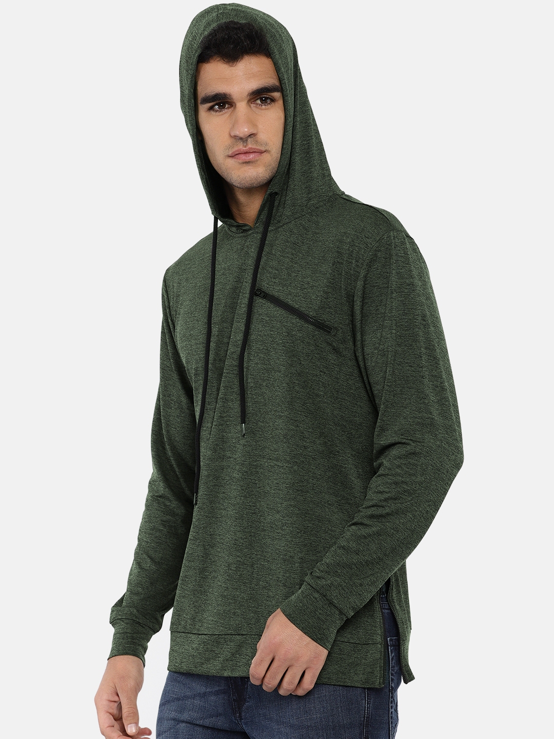 Buy SKULT By Shahid Kapoor Men Olive Green Solid Hooded Sweatshirt