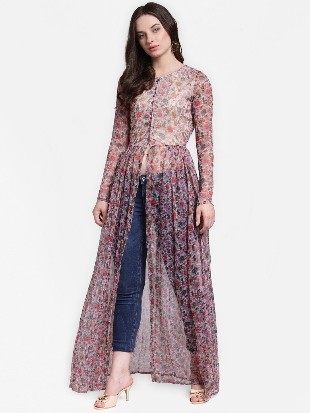 Cation Peach-Coloured Printed Longline Tunic