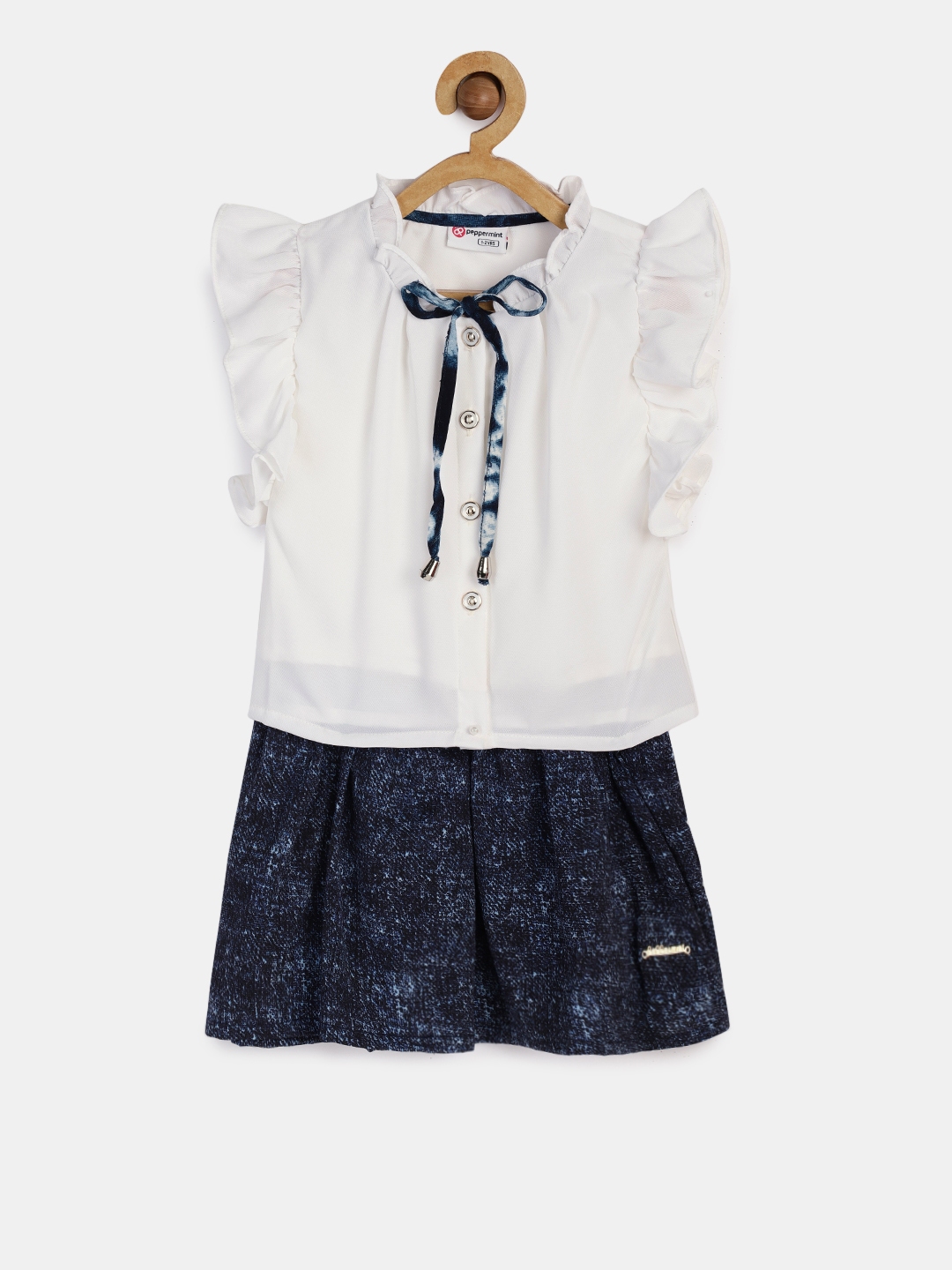 navy blue skirt and white top