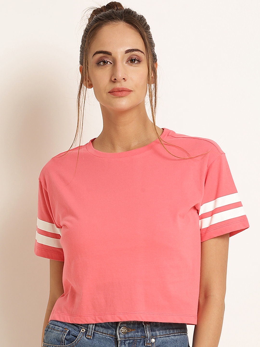 Buy Harpa Women Pink Solid Boxy Pure Cotton Top - Tshirts for