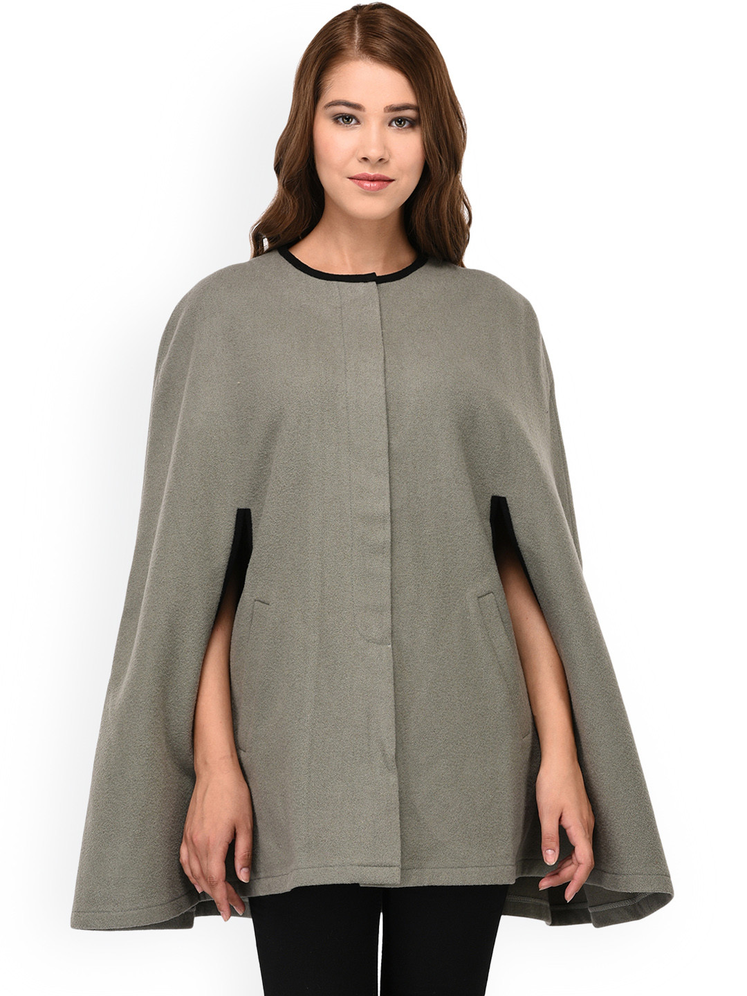 Owncraft Women Grey Solid Woolen Coat