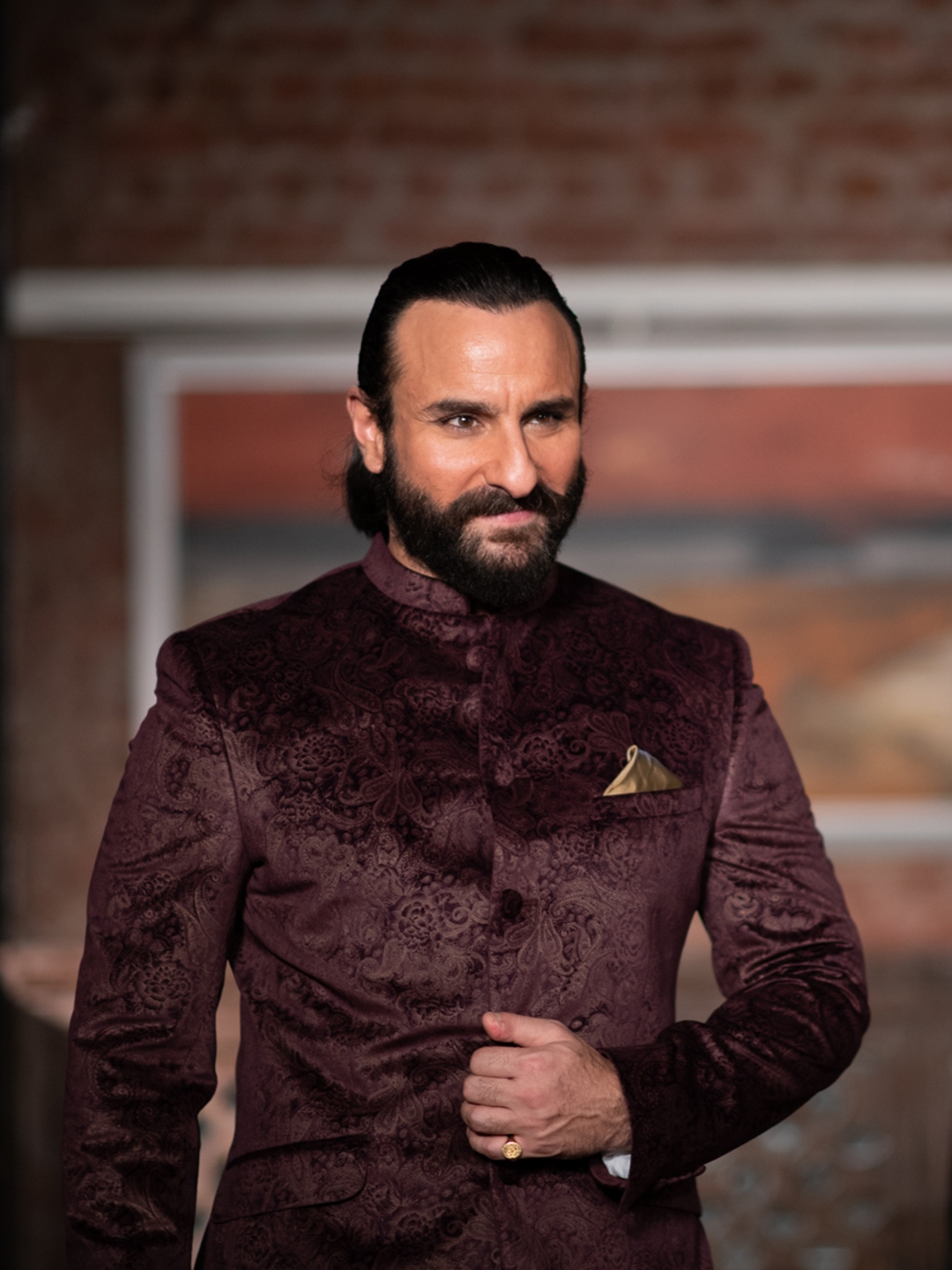 Buy House Of Pataudi Men Burgundy Self Design Velvet Ethnic