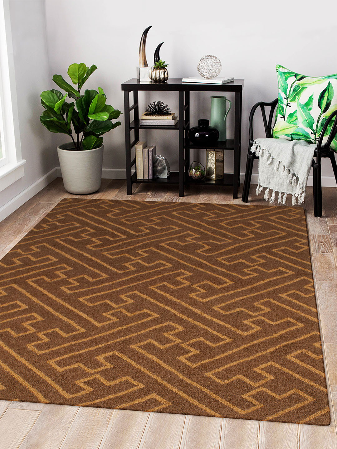 Story@home Brown Geometric Bhadoi Carpet