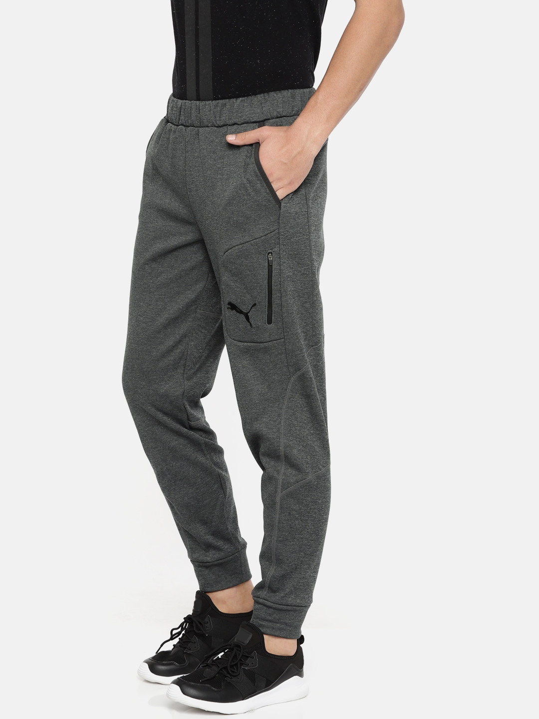 Buy Puma Men Charcoal Grey Solid Evostripe Warm Slim Fit Joggers