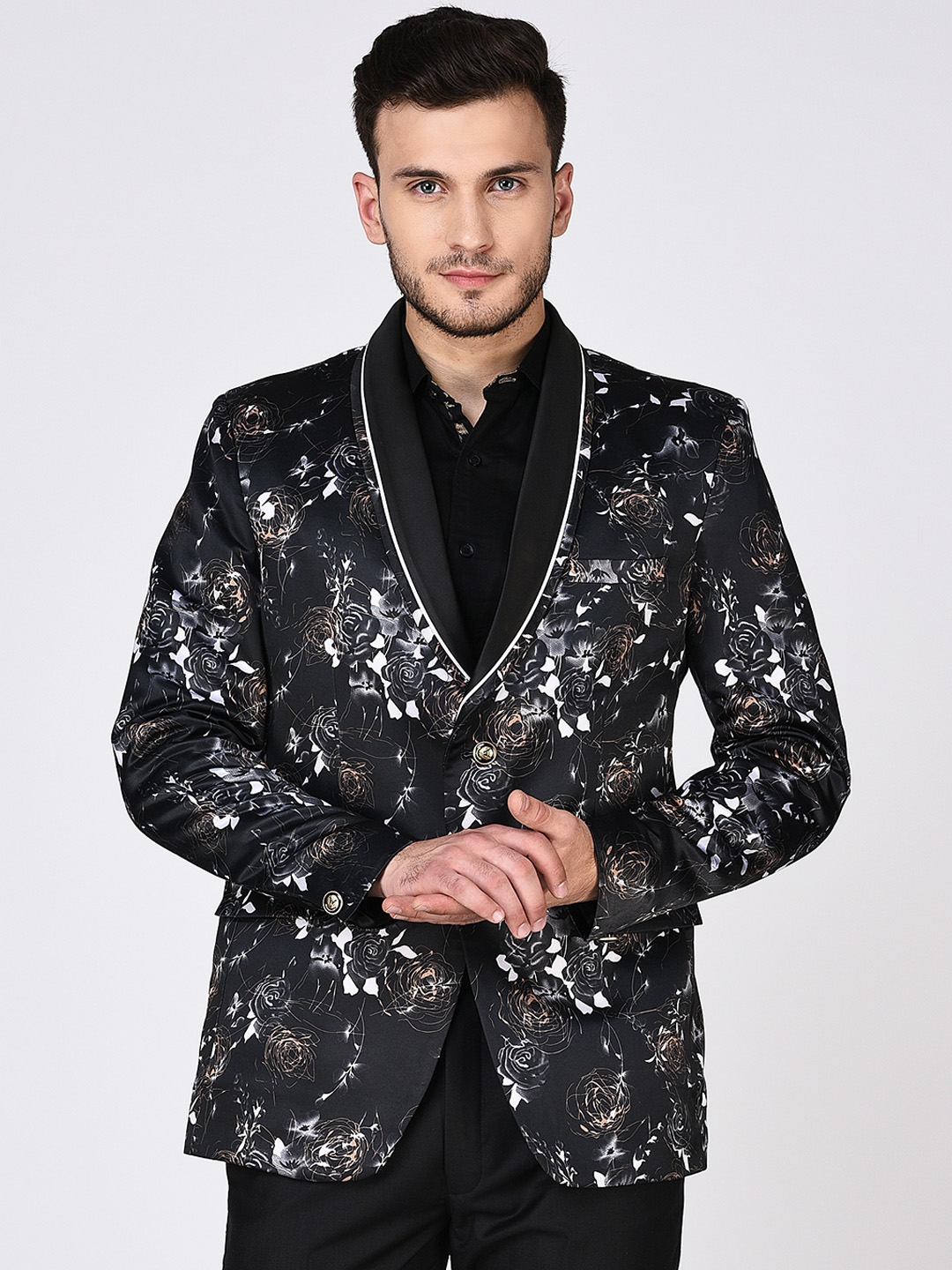 Printed shop black blazer
