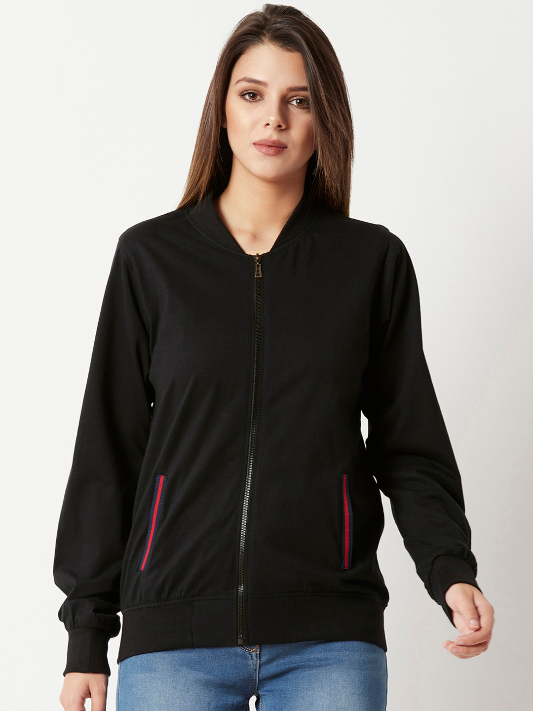 Miss Chase Women Black Solid Lightweight Bomber