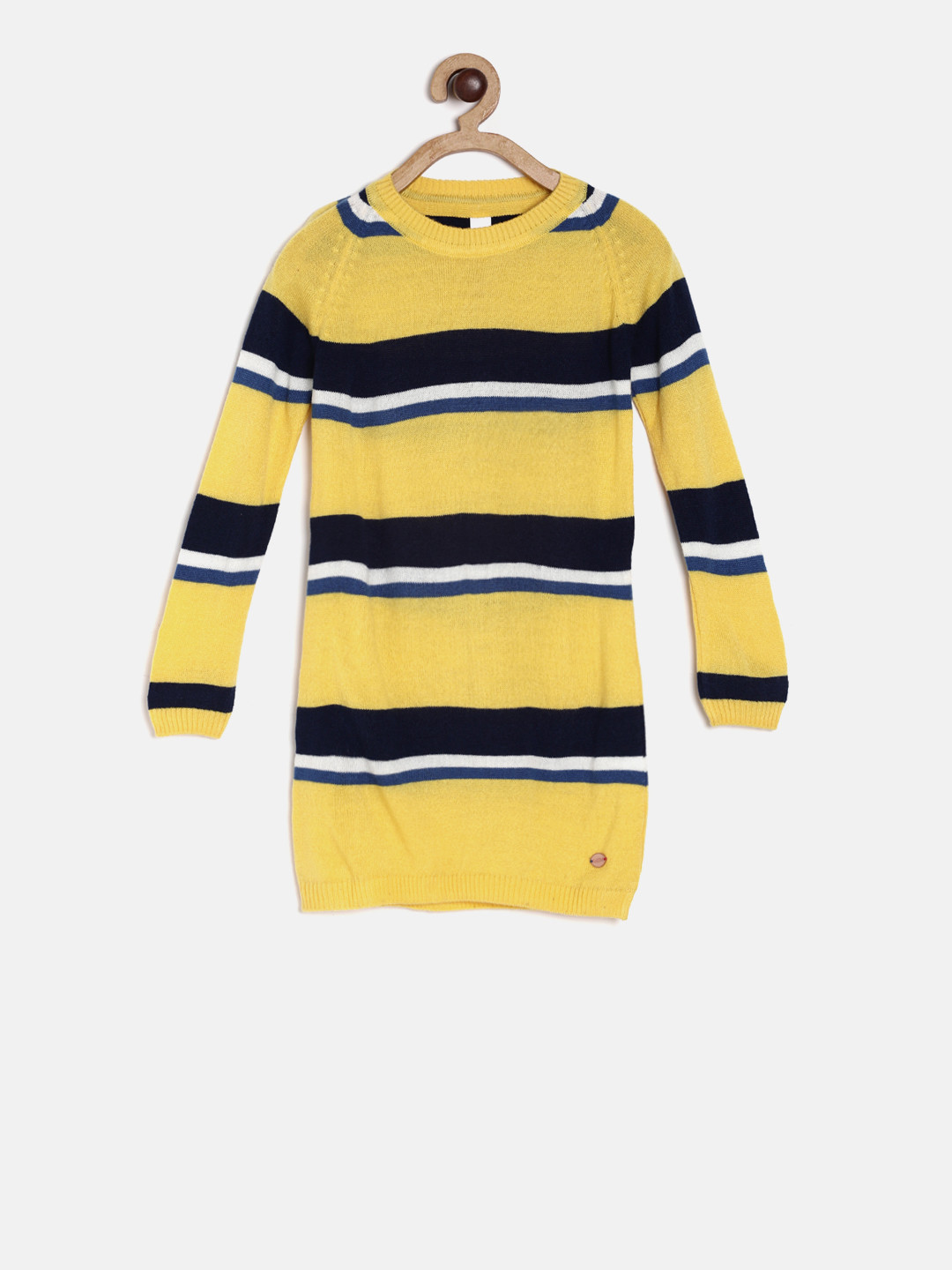 U.S. Polo Assn. Kids Girls Navy & Yellow Striped Jumper Dress