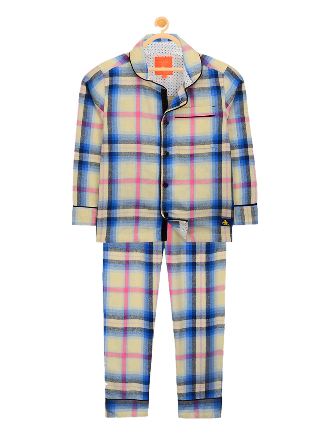 Cherry Crumble Kids Blue And Beige Checkered Night Suit