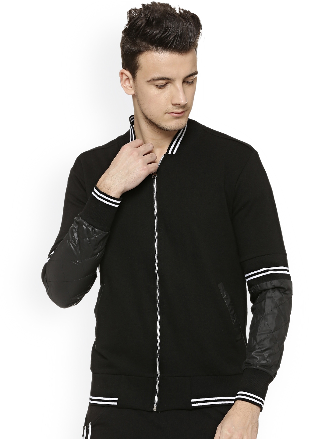 Buy Campus Sutra Men Black Solid Varsity Jacket - Jackets for Men 2056288