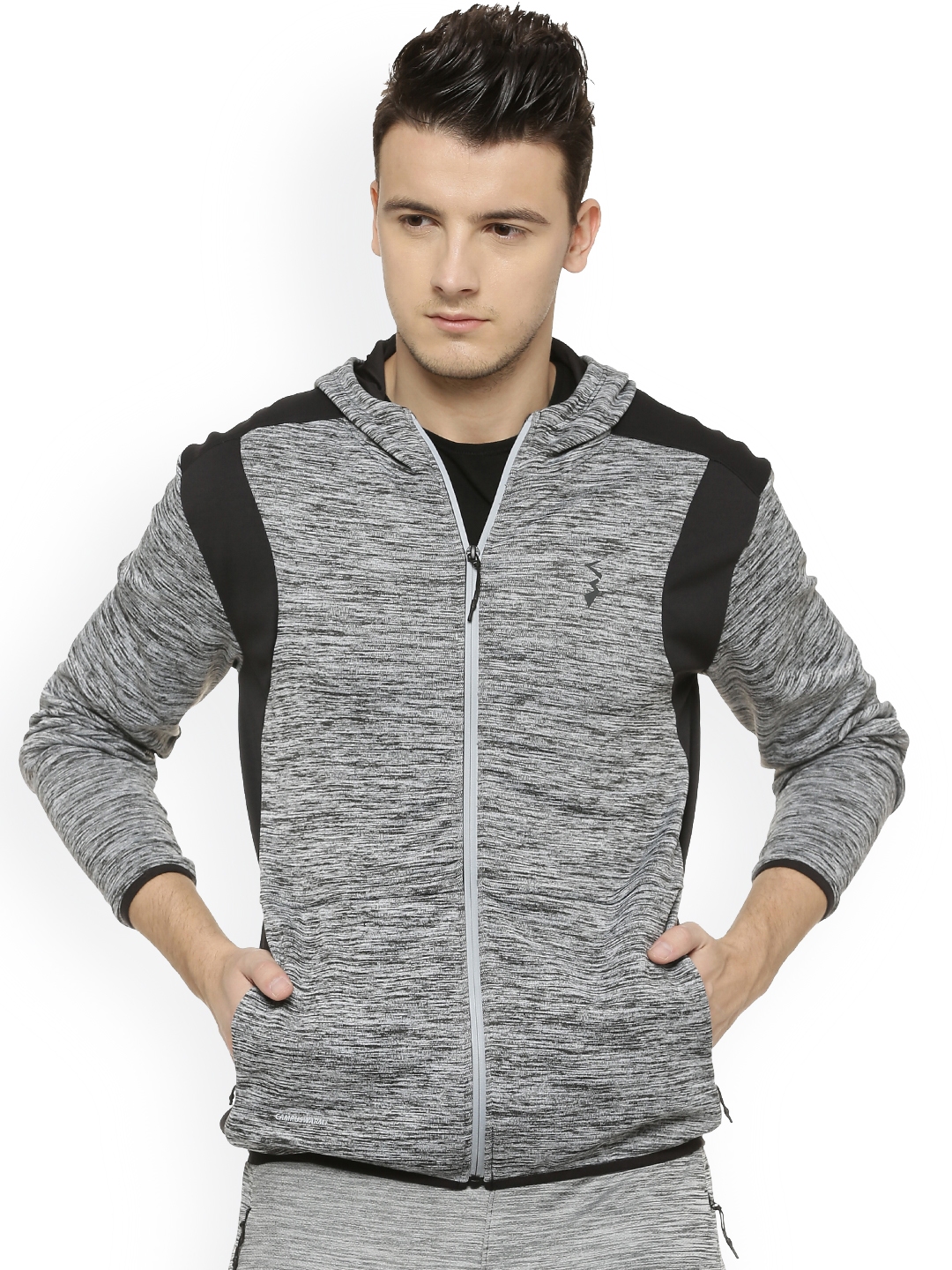 Campus Sutra Men Grey Self Design Lightweight Sporty Jacket
