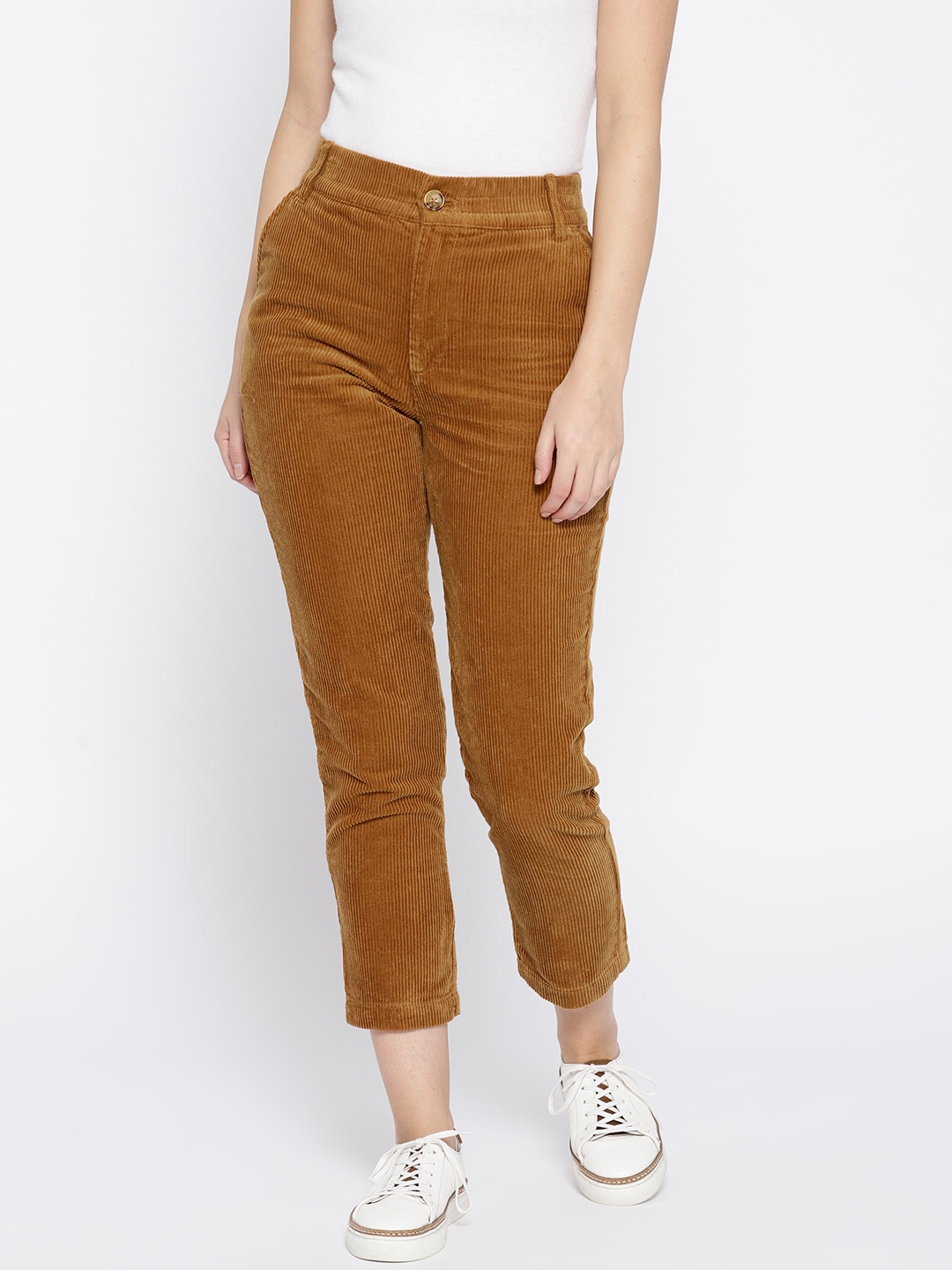 Buy HM Women Brown Solid Ankle Length Corduroy Trousers  Trousers for  Women 10711928  Myntra