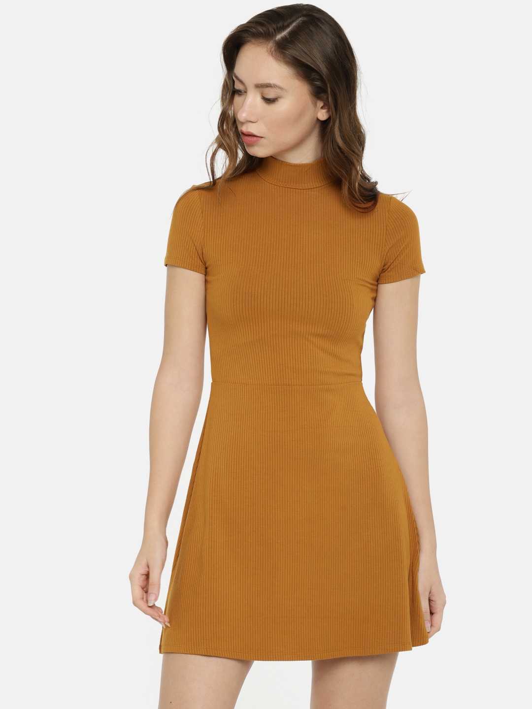 tan fit and flare dress