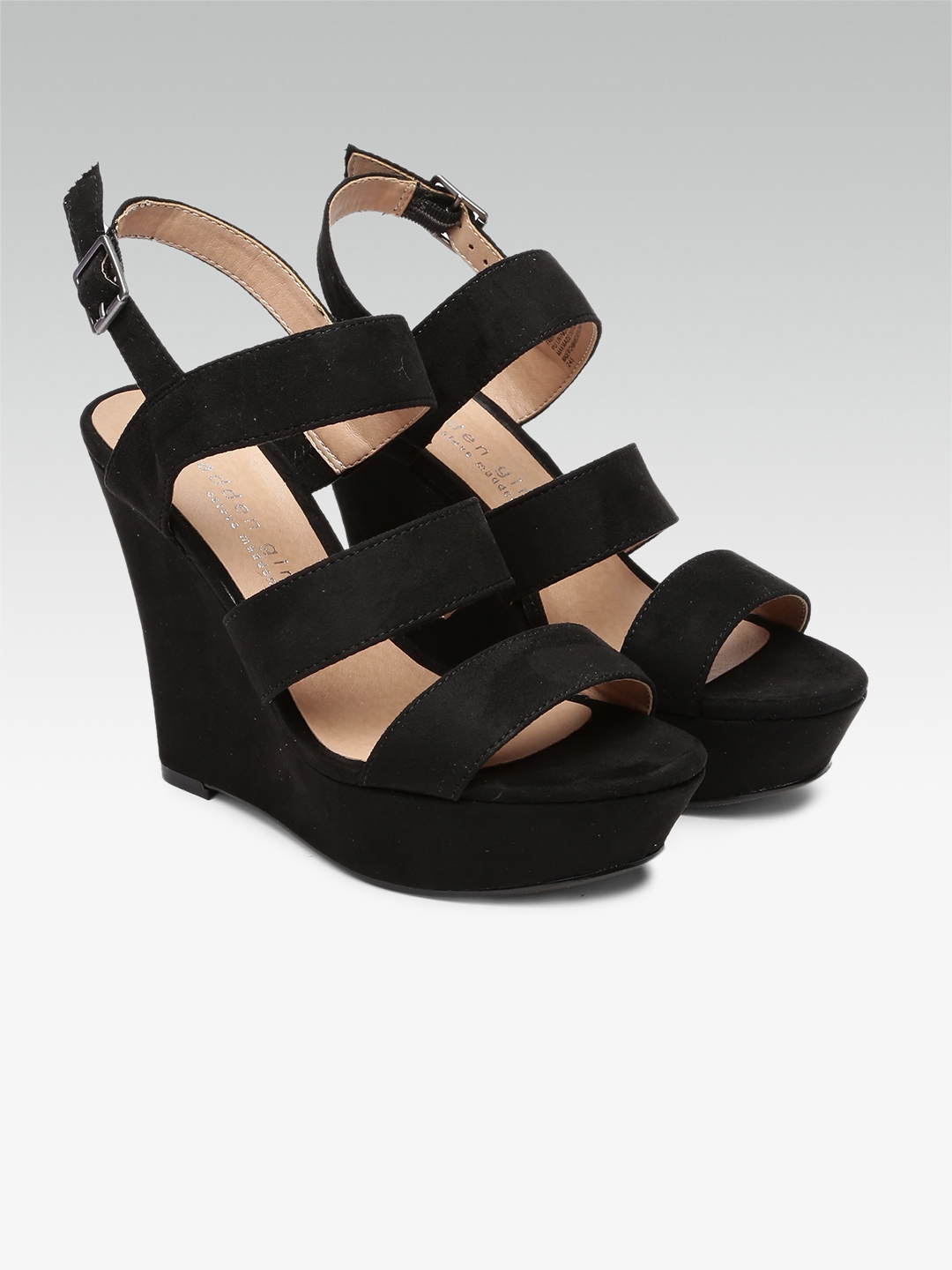 Steve Madden Women Black Suede Solid Sandals