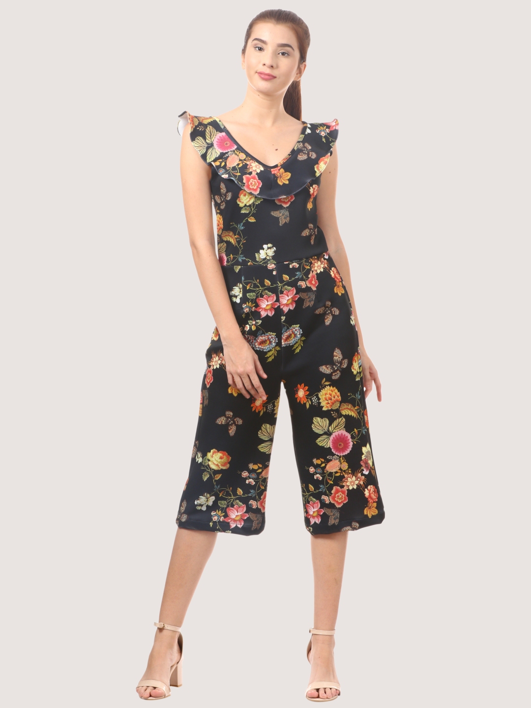 Womens black top culotte jumpsuit