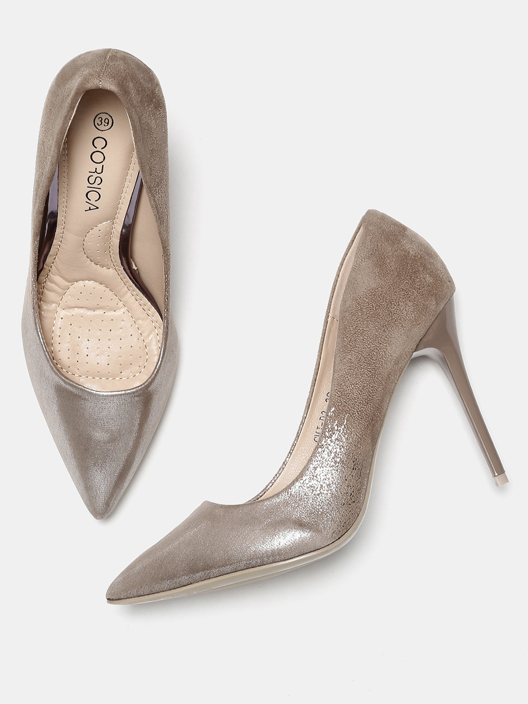 Gold Toned Solid Pumps - Heels 
