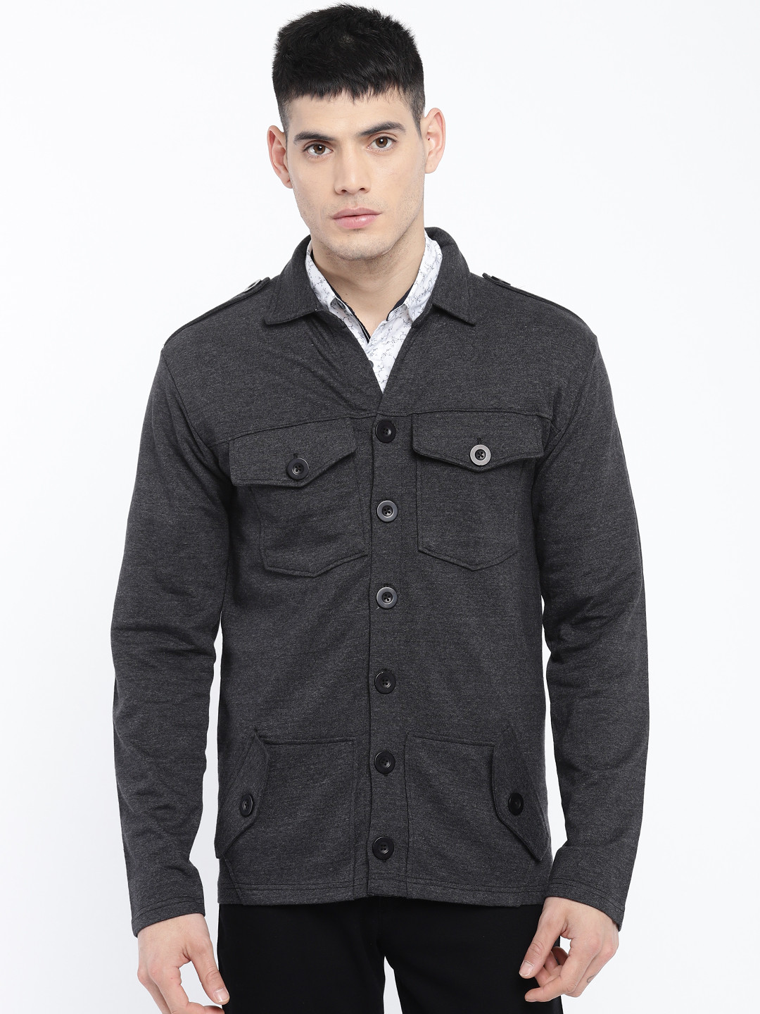 ARISE Men Charcoal Grey Solid Tailored Jacket