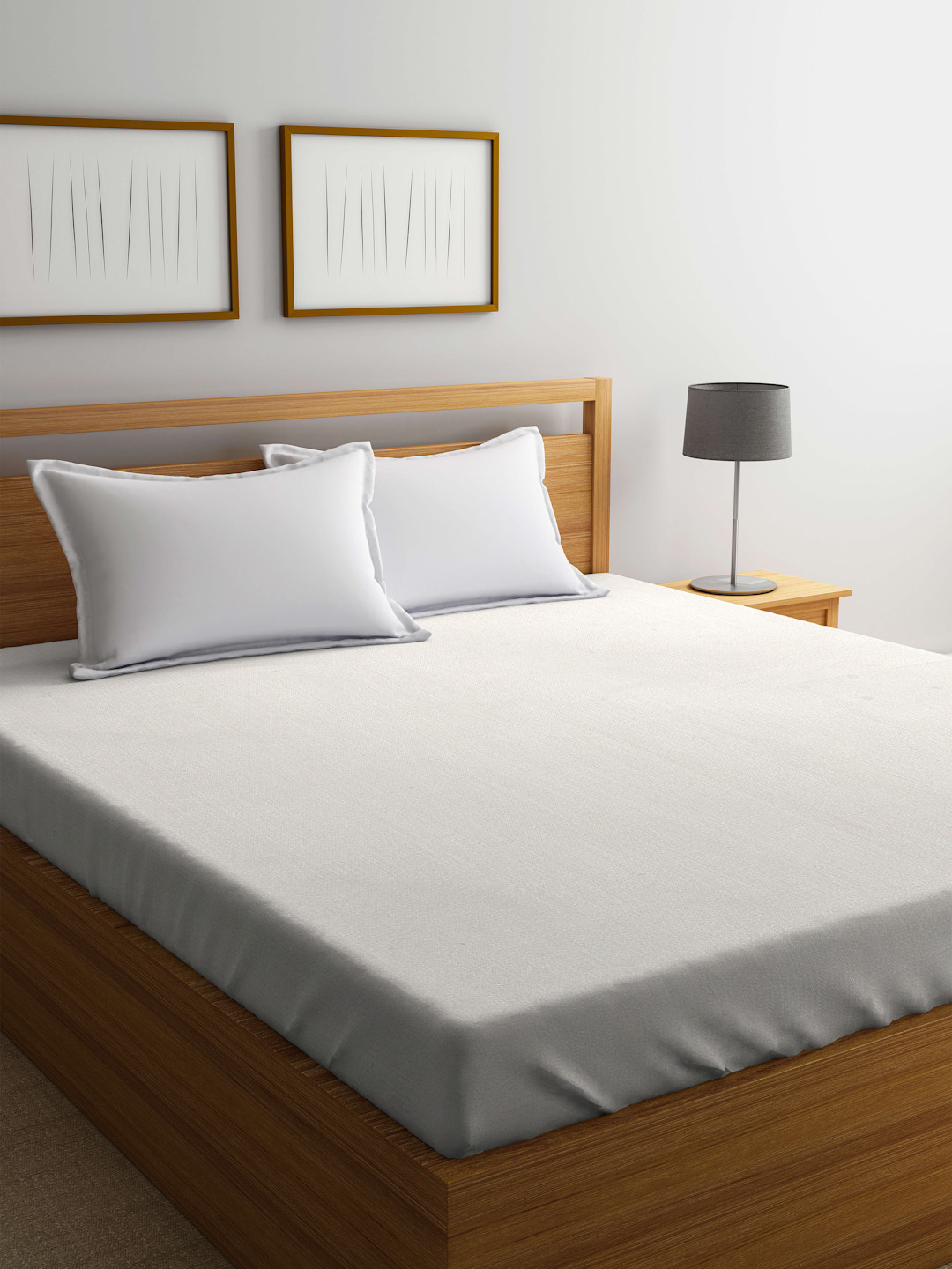 THE BABY ATELIER White Cotton 300 TC Fitted Queen Fine Bedsheet with 2 Pillow Covers-79 x 60 inches