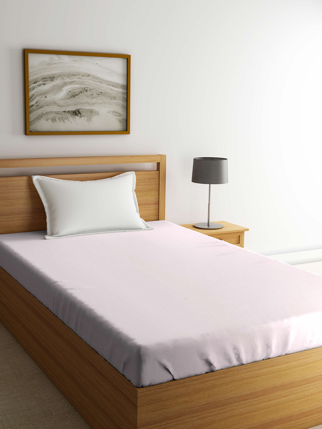 THE BABY ATELIER Pink Pure Cotton 300 TC Fitted Single Fine Bedsheet with a Pillow Cover-59 x 87 inches