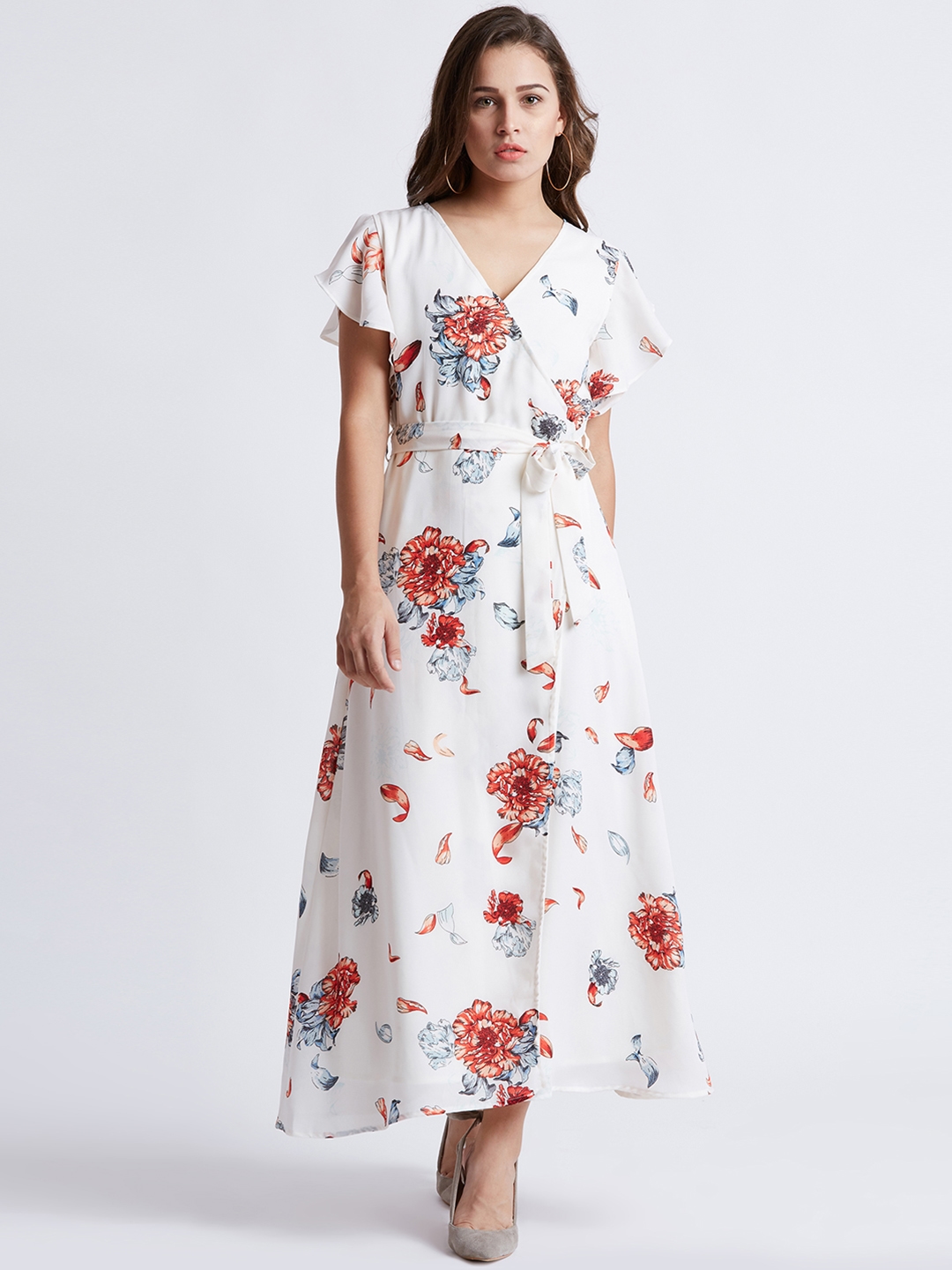 Buy Oumbre Women White Printed Wrap Dress - Dresses for Women 7492849 |  Myntra