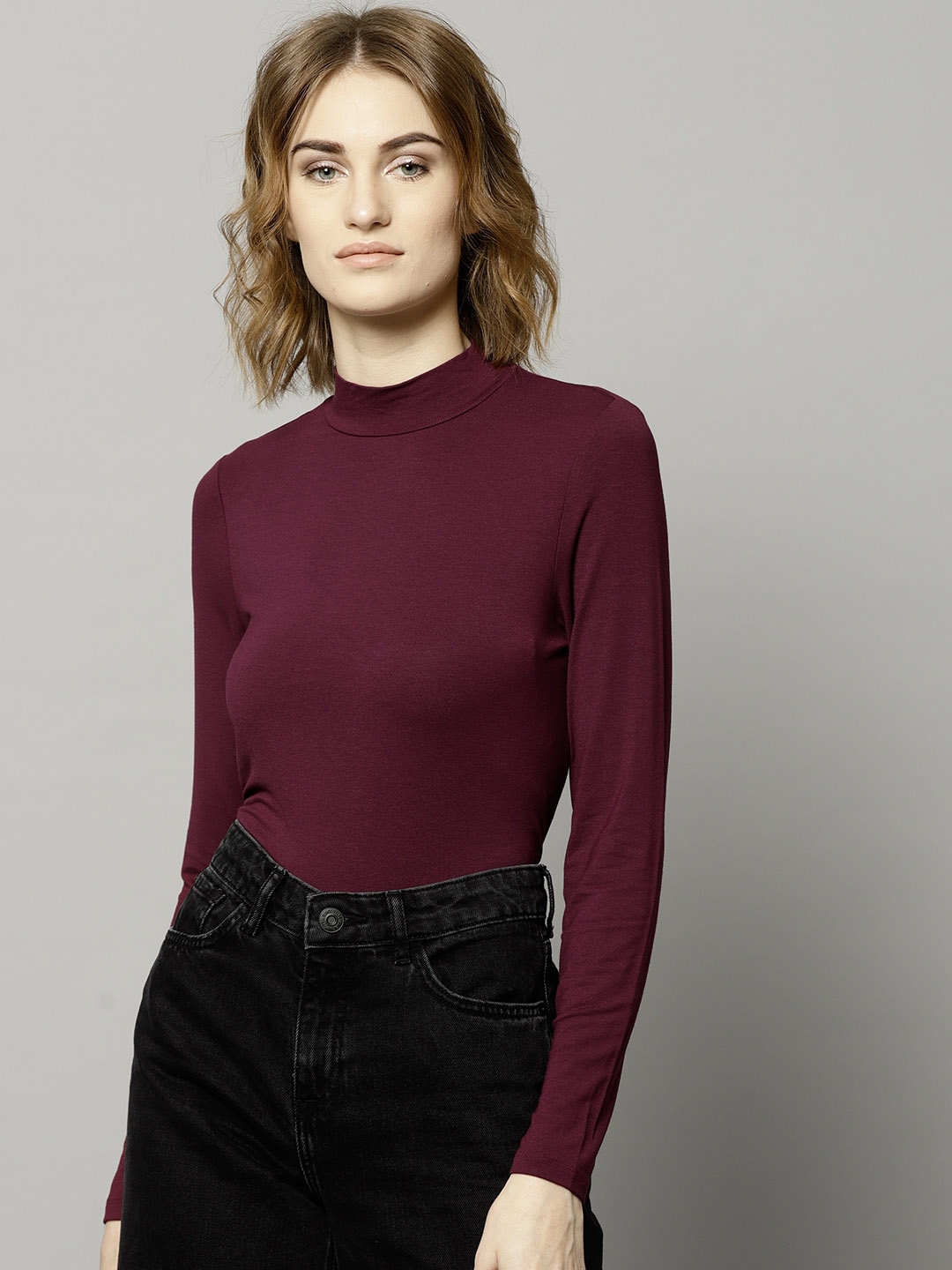 Burgundy high cheap neck top