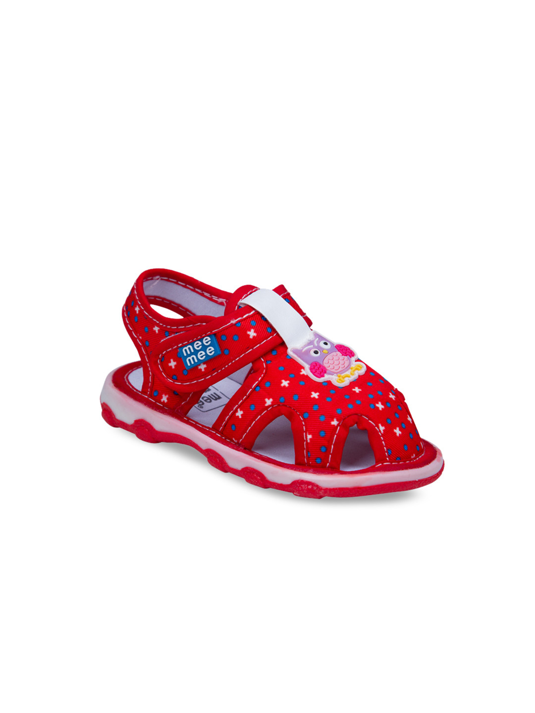 MeeMee Girls Red Printed Synthetic Open Toe Flats