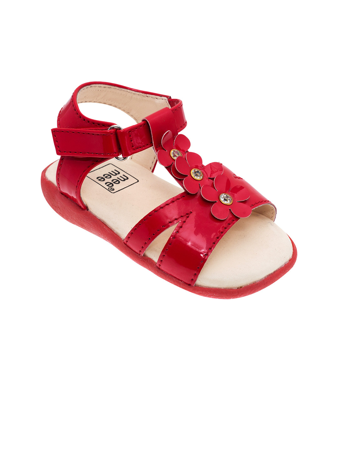 MeeMee Girls Red Open Toe Flats with Applique Detail