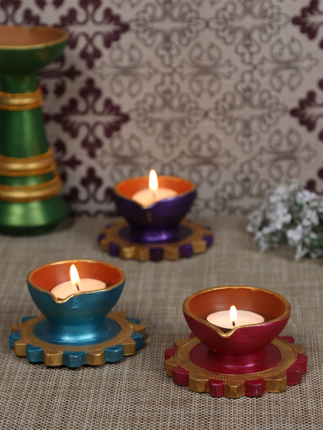 Buy Aapno Rajasthan Multicoloured Set Of 3 Hand Painted Diwali Diya Showpieces For Unisex 7502916 Myntra