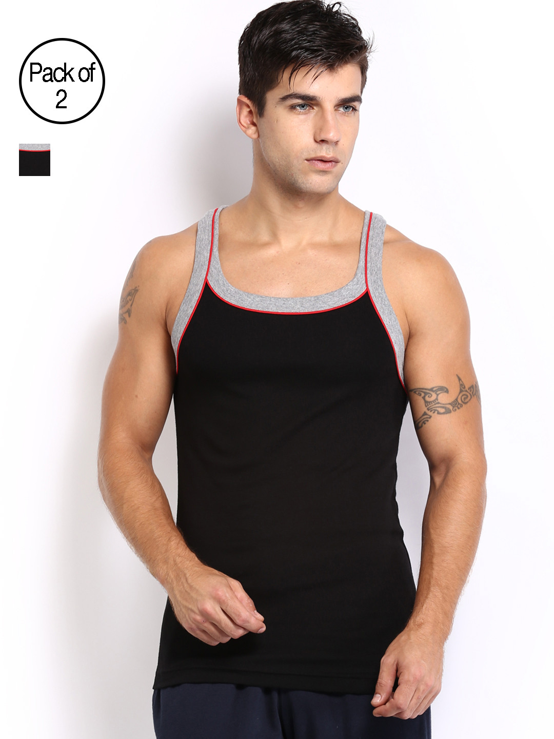 Jockey Men Pack of 2 Black Sleeveless Pure Cotton T-shirts